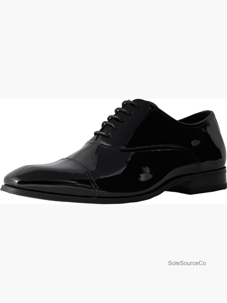 Patent Leather Cap Toe Oxfords With Memory Foam Cushioning, Lace-Up Dress Shoes